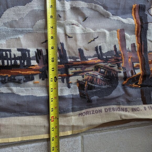 Crewel Needlepoint Vintage Horizon Designs Boat Harbor Canvas Started 1979 - Picture 9 of 9